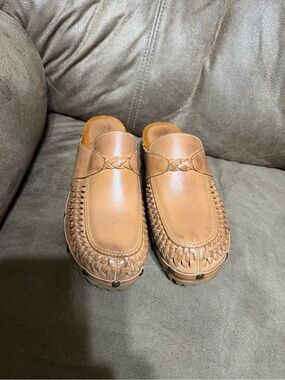 Tan Leather Slip-On Woven Clog
